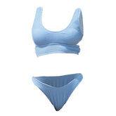 Strukturierter, einfarbiger, ärmelloser Bikini mit U-Ausschnitt